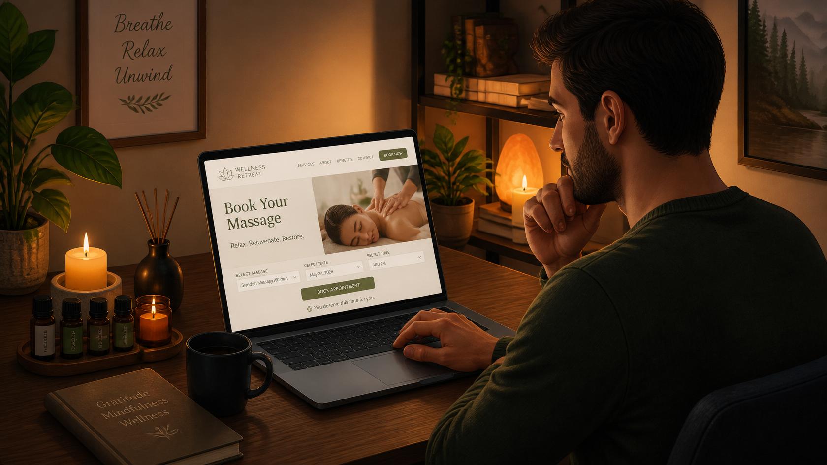 PCでメンズエステを予約する男性